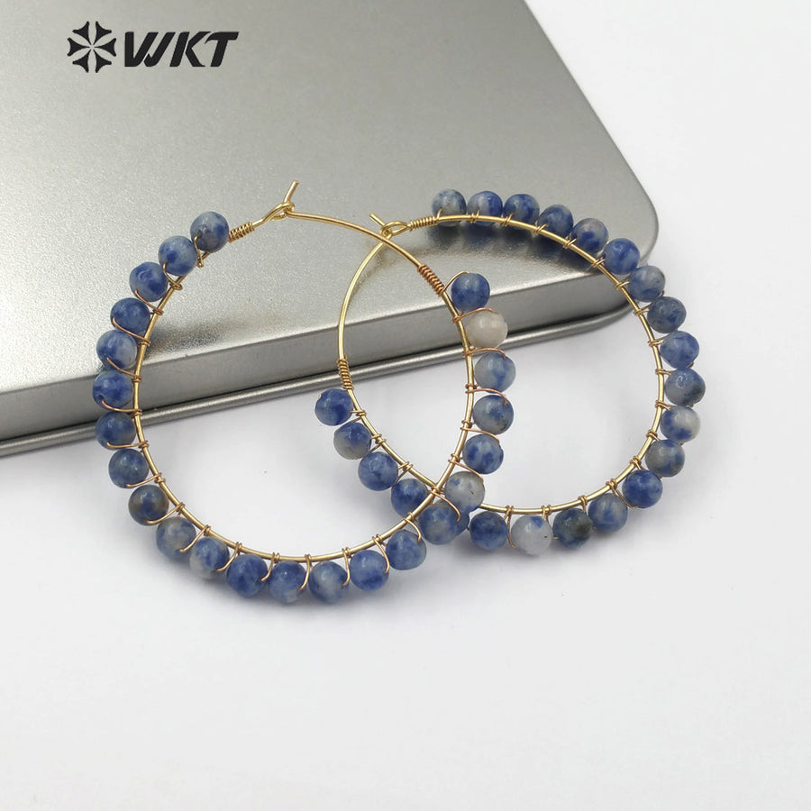 WT-E513 Vintage Design Jewelry Natural Turquoises Charm Earring Green Black Blue White Pink Color Round Gemstone Beads Earring