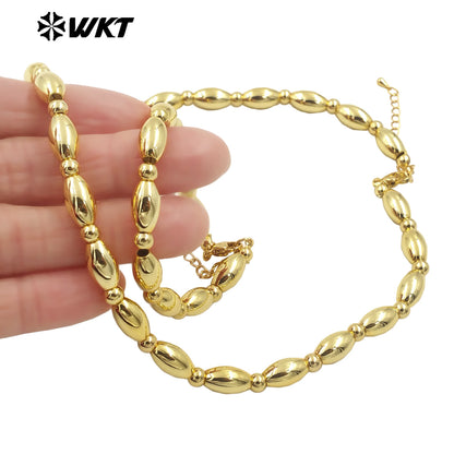 WT-JF349 Wholesale Fashion 18K Real Gold Plated Bullet Shape Hand Strand Made Beads Bracelet With Extend Chain