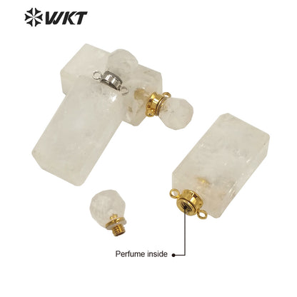 WT-P1634 Wholesale Women Long Square Crystal Quartz Essential Oil Pendant for Loading Perfume Bottle Pendant Quartz Pendant