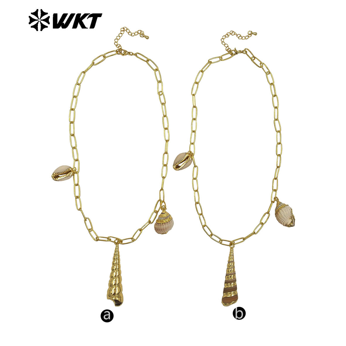 WT-JN317 Fashion Women Bohemian Vintage Style Big Link Chain Natural Cowrie Trumpet Shell Necklace For Summer