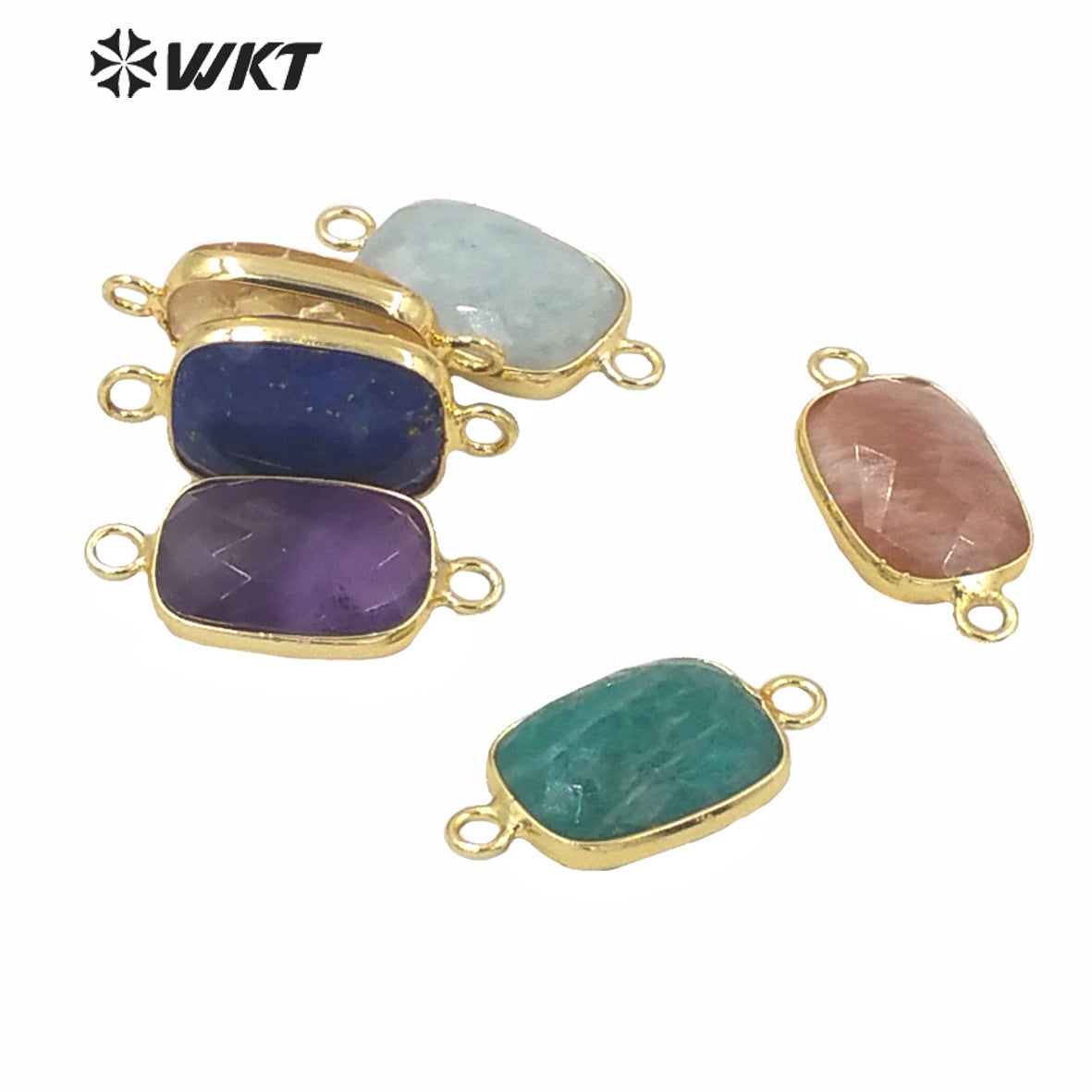 WT-C298 Wholesale Euorope Hot Sale Natural Faceted Stone Jewelry Connectors Populared Women Gold Bezel Stone Connectors