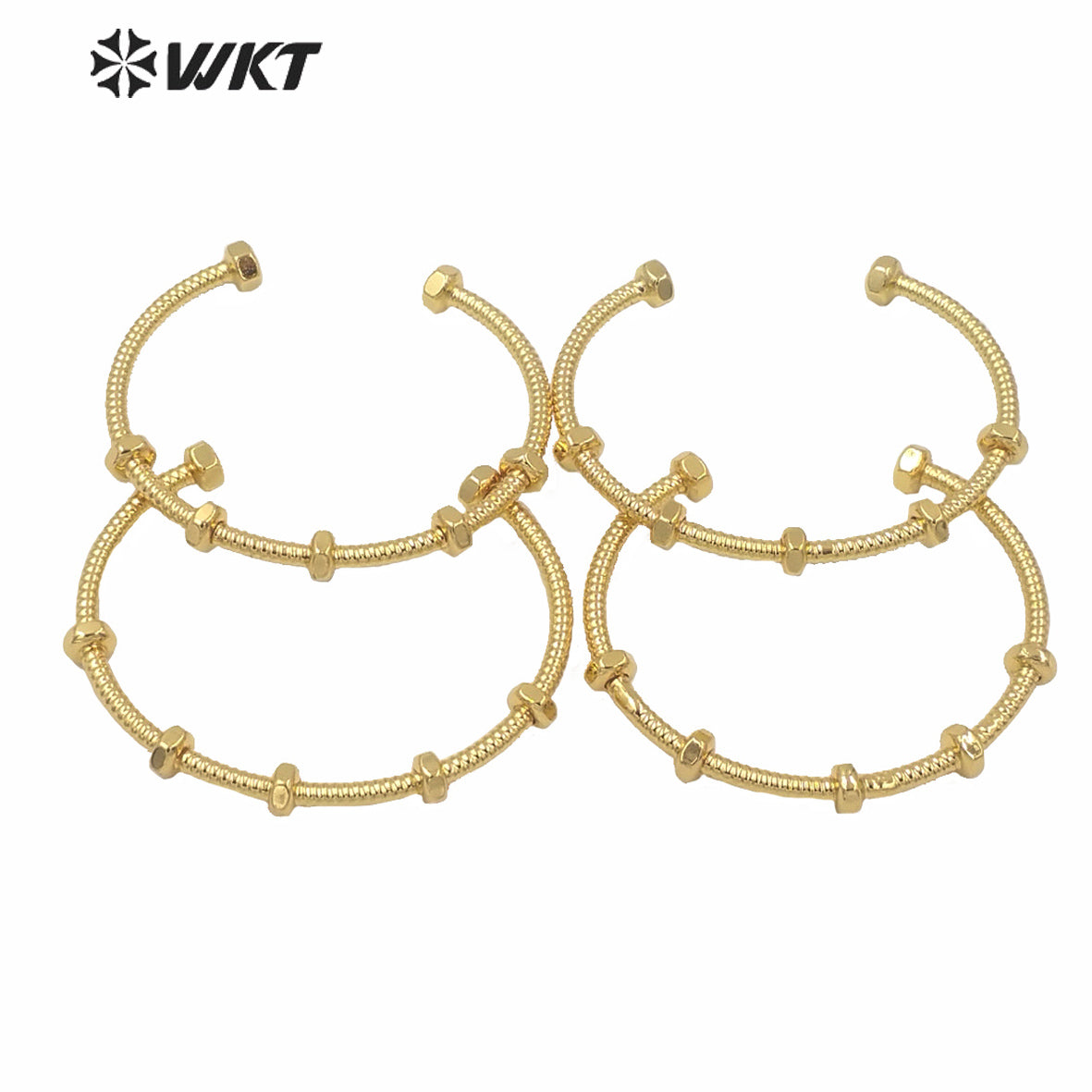 WT-B561 Wholesale Unique Screw Design Punk Style Bangle Popular Cool Open Size Cuff Punk Bangle for Lady Simple Gold Metal Band