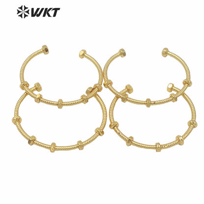 WT-B561 Wholesale Unique Screw Design Punk Style Bangle Popular Cool Open Size Cuff Punk Bangle for Lady Simple Gold Metal Band
