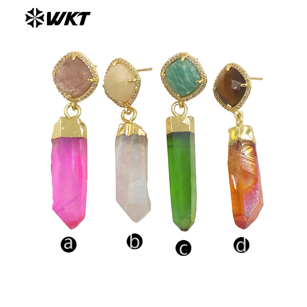 WT-E774 Explosive Models Small Zircon Round Aura Quartz and Gemstone 18K Gold Plated Long Earrings for Women As Anniversary Gift