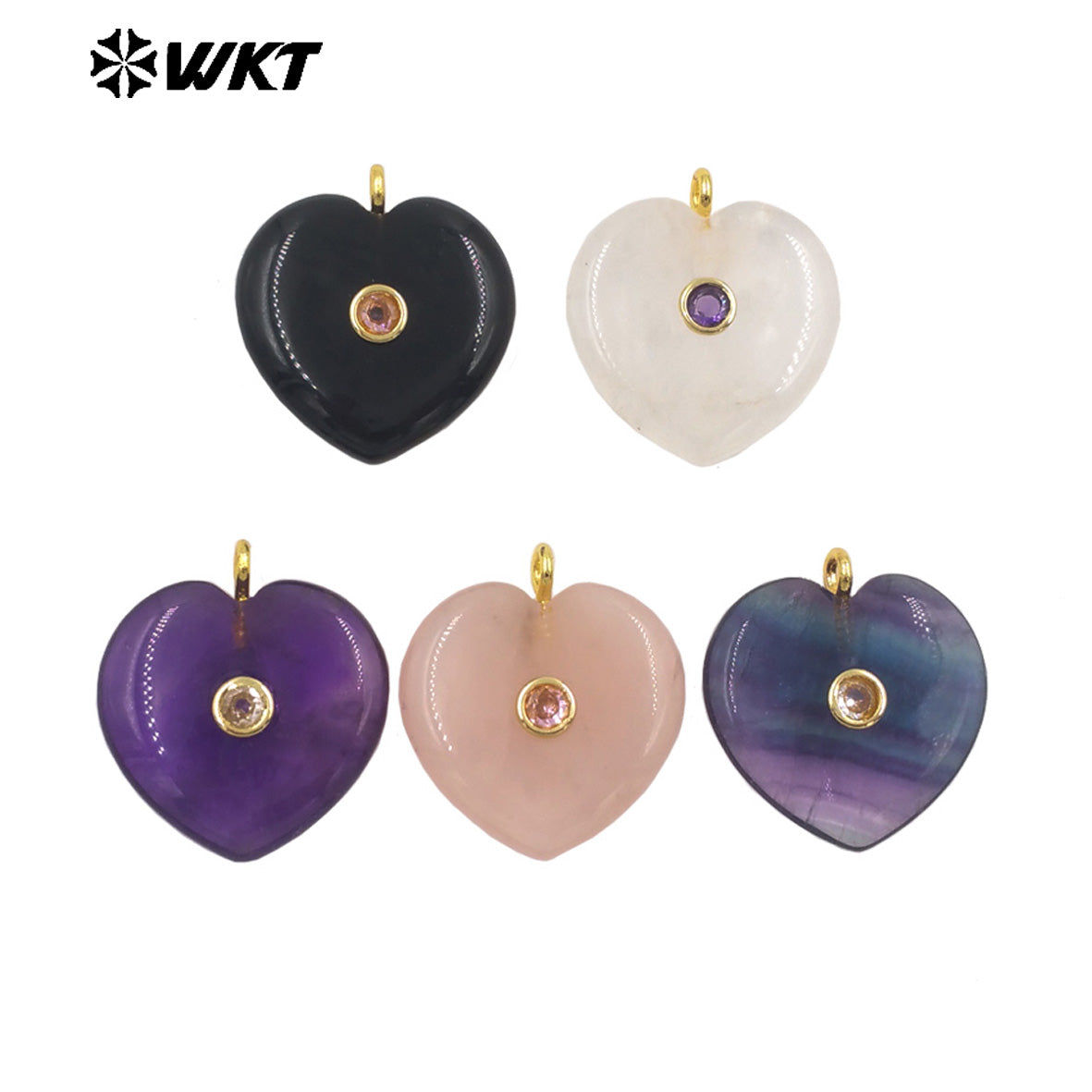 WT-P2087 Lovely Gold Plated Zircon Setting In Natural Gemstone Heart Shape Pendants For Women Romantic Necklace DIY Design