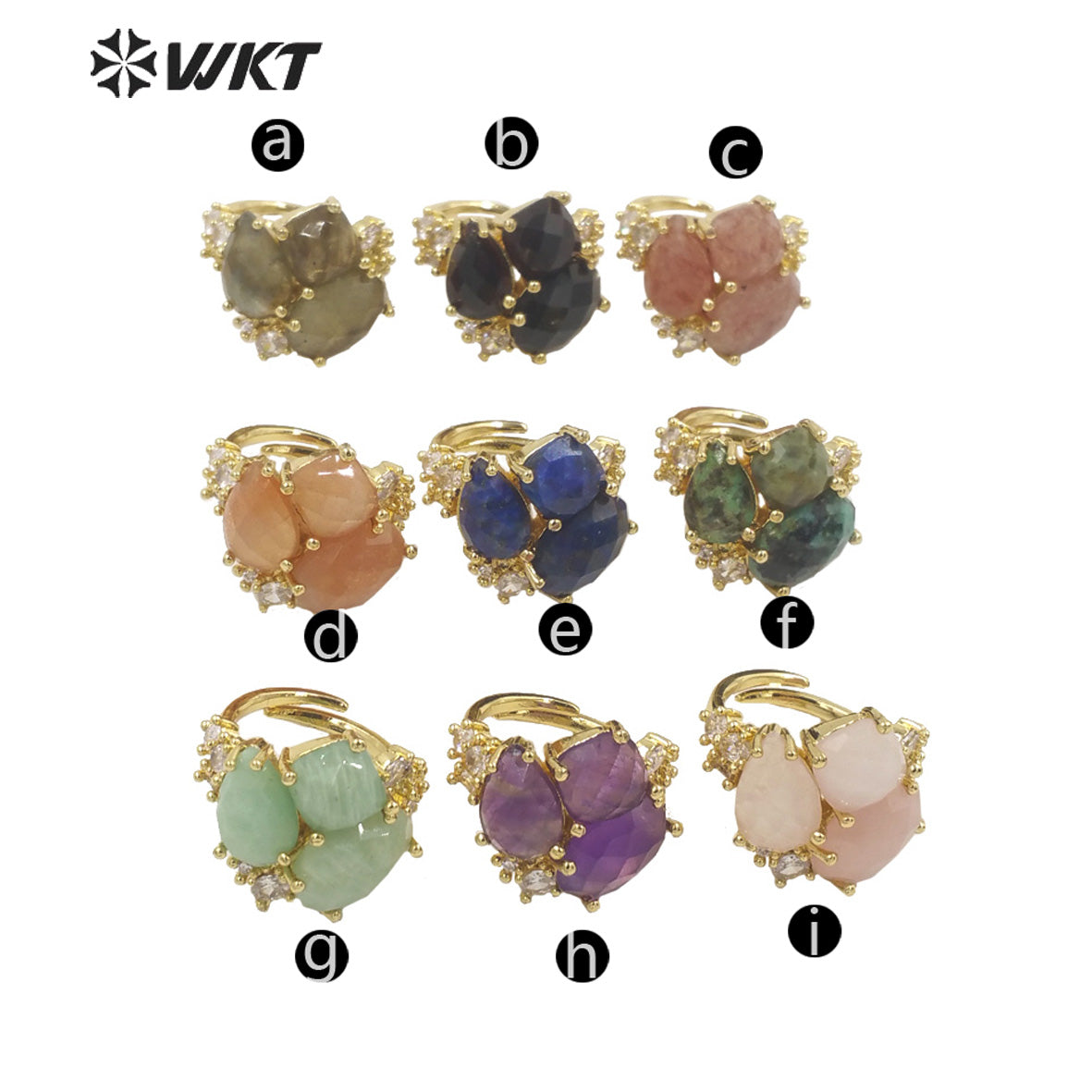 WT-R450 WKT Newest Natural Precious Triple Stone Geometric Shape Women Ring Ins Hot Gold Plated Lapis Jewelry Ring