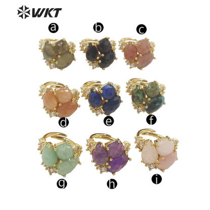 WT-R450 WKT Newest Natural Precious Triple Stone Geometric Shape Women Ring Ins Hot Gold Plated Lapis Jewelry Ring
