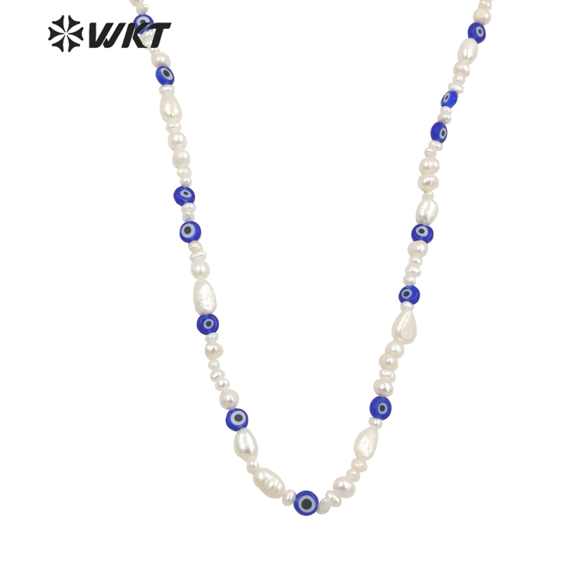 WT-JN209 Unique Exclusive Design Gorgeous Blue Eye Beads Necklace Popular Freshwater Pearl Choker Necklace with Locker