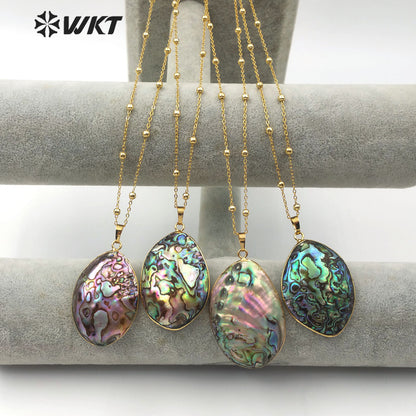 WT-JN080 Wholesale Irregular Oval Pendant With Random Size for Woman Jewelry Shell Pendant Natural Abalone Shell Necklace