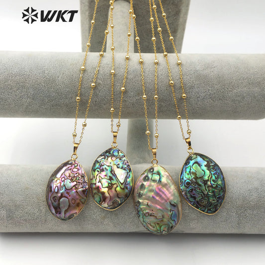WT-JN080 Wholesale Irregular Oval Pendant With Random Size for Woman Jewelry Shell Pendant Natural Abalone Shell Necklace