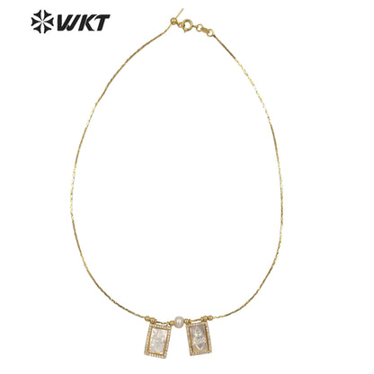 WT-JN137 Super Hot White Mother of Pearl Carved Saint Mary Heart Charm Necklace Gold Double White Shell Mary Christian Necklace