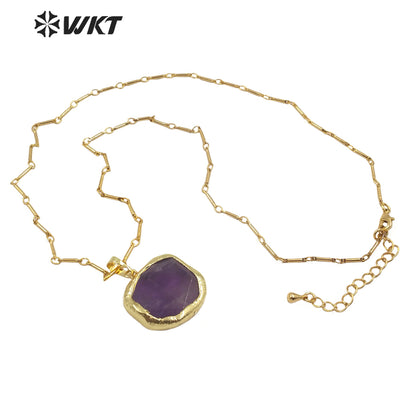 WT-N1184 Newest Natural Amethyst Pendant Necklace Amazonite Pendant Necklace Women Stylish Natural Strawberry Quartz Necklace