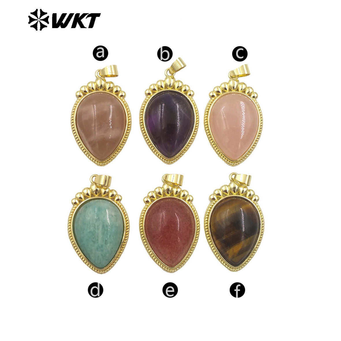 WT-P1972 Amazing WKT New Design High Polish Long Drop Stone Made Gold Bezel Setting Natural Amethyst Pendants for Necklace