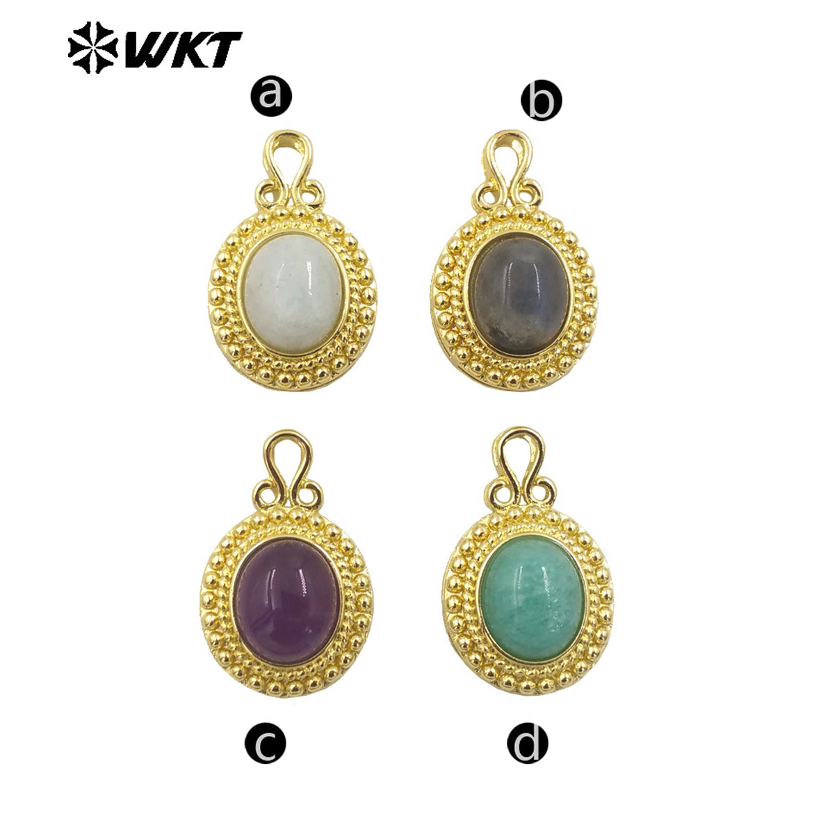 WT-P1963 Amazing New Design Small Europe Style Oval Amethyst Stone Setting Jewelry Charms for Necklace