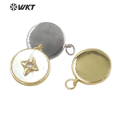 WT-JP287 WKT Personalized and Lovely Flower Patchwork Zircon Pendant Mother Pearl Round Pendant Necklace Nice Jewelry Lady