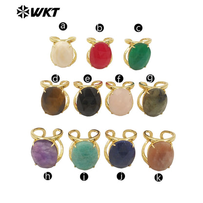 WT-R525 Simple Design 18K Real Gold Plated Claw Setting Faceted Natural Stone Cocktail Women Ring in Available Size