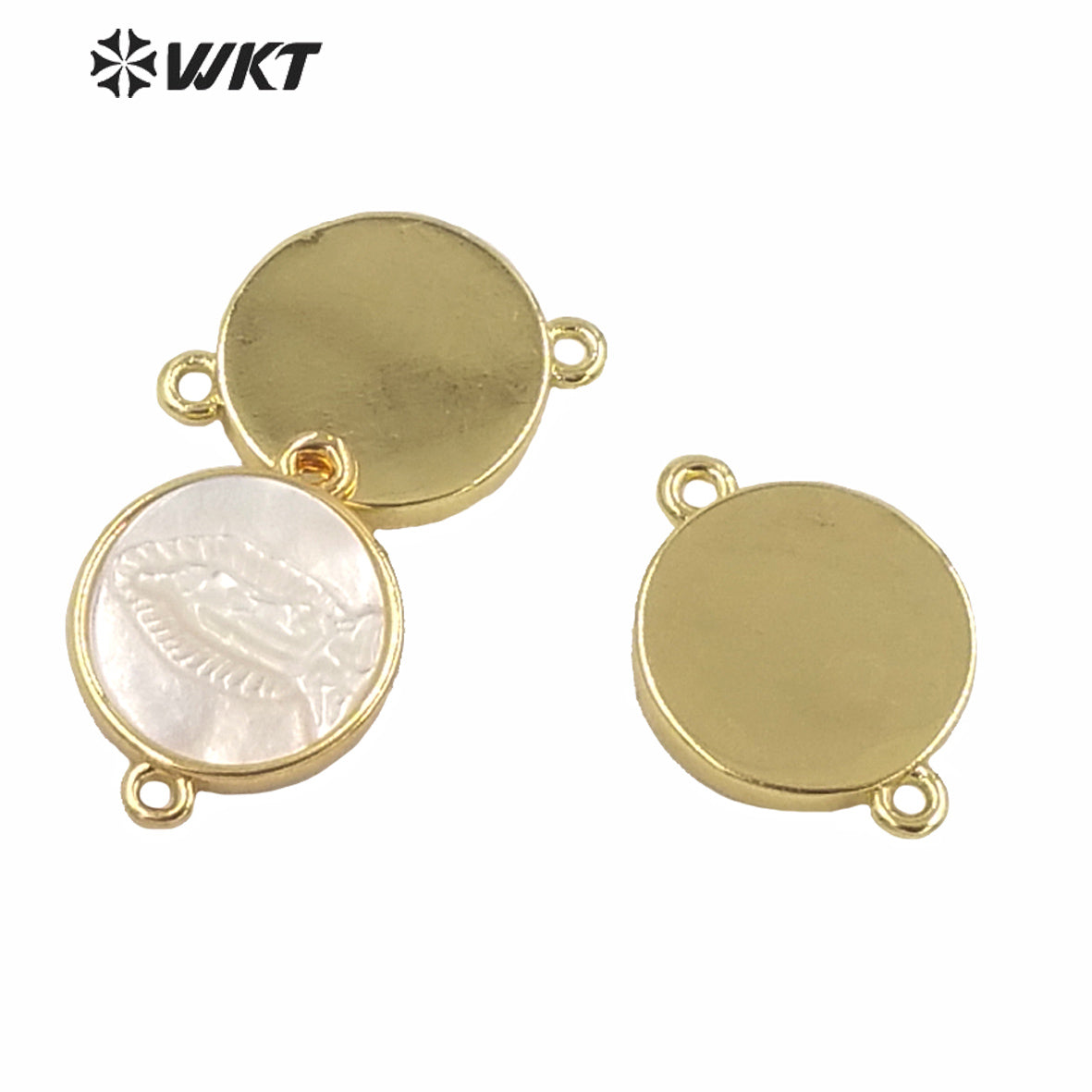 WT-MP169 Wholesale Gold Bezel MOP Jesus Mother Virgin Mary Pendant Gold Bezel Double Loops MOP Shell Mary Connectors Pendant