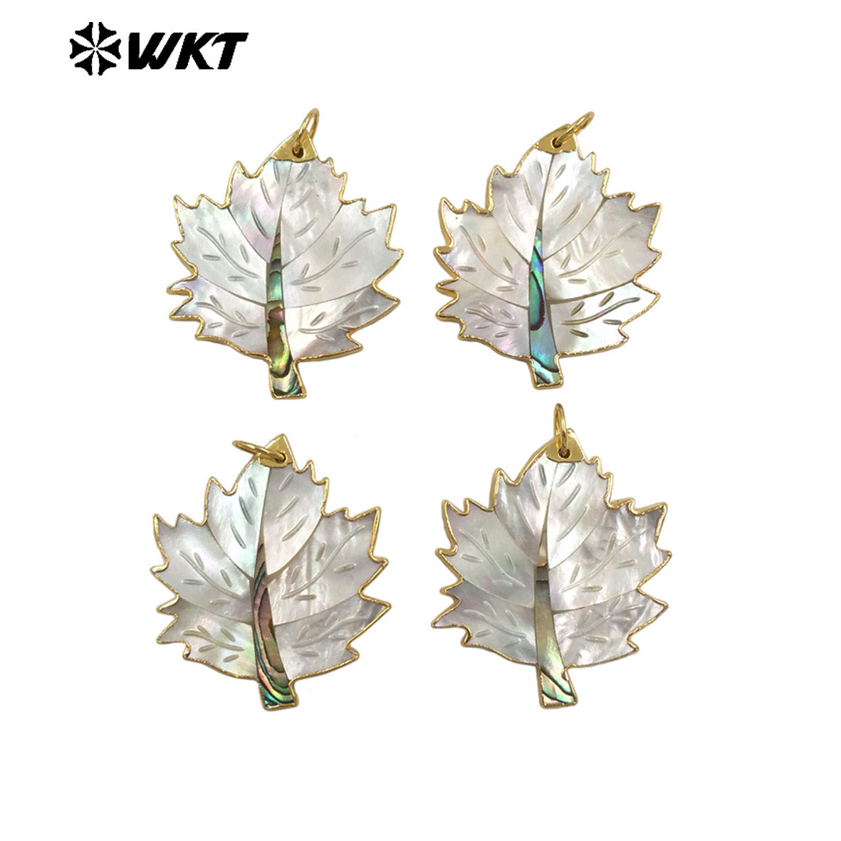WT-JP450 Fashionable Gold Plated Natural White Shell Romantic Maple Leaves Shape Pendant For Jewelry Handmade Accessories