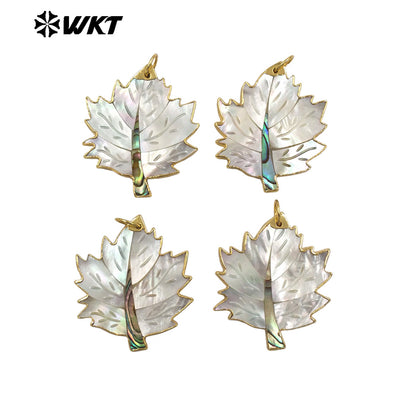 WT-JP450 Fashionable Gold Plated Natural White Shell Romantic Maple Leaves Shape Pendant For Jewelry Handmade Accessories