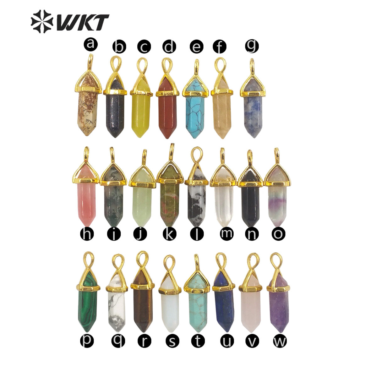 WT-P1864 Trendy Hot Spirit Quartz Double Point Bullet Pendant Gold Cap Natural Gemstone Hexagon Stone Jewelry Pendant