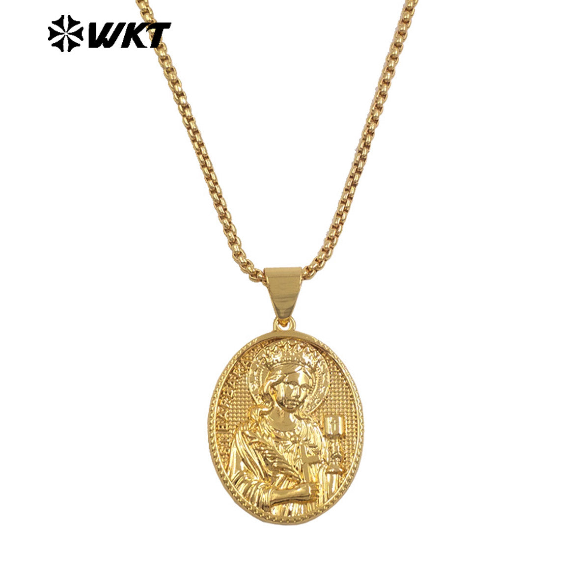 WT-JFN36 Religious Style Pendant Necklace with 18K Gold Electroplated Jesus Patterns High Quality Resist Tarnishable Jewelry