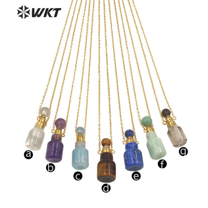 WT-N1454 WKT New Arrival Small Size Fashion Gold Gemstone Made Women Perfume Bottle for Jewelry Necklace Birthday Stone Gift