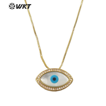 WT-MN971Amazing Gorgeous Fashion Gold Plated Horse Eye Shell Necklace Women Micropaved Cz Setting Eye Necklace
