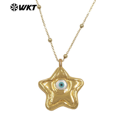 WT-JN356 Wholesale 18K Gold Electroplated Shell Eye Star And Egg Shape Design Pendant Necklace For Fashion Party Jewelry