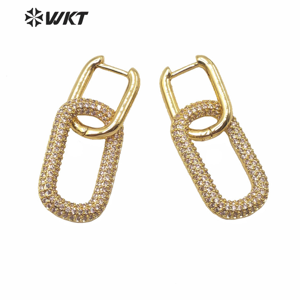 WT-ME074 Supper Hot Unique Shinning Cubic Zircon Earrings Gold Plated Star Heart Clasp Earrings Fashion Gold Cz Earrings