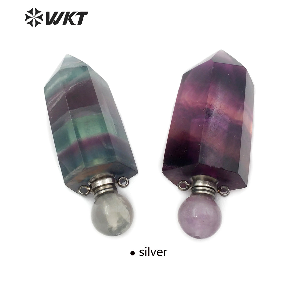 WT-P1473 Newest Rainbow Fluorite Pendant Natural Rainbow Fluorite Stone Perfume Bottle Stylish Natural Charm Jewelry Pendant