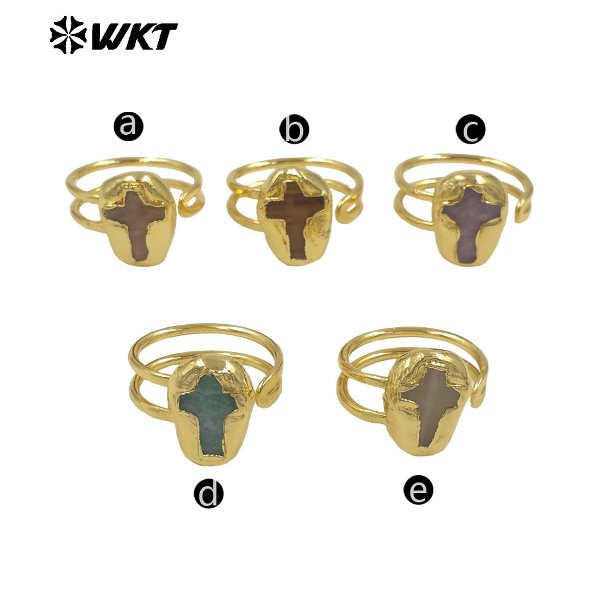 WT-R600 Popular Wonderful 18K Gold Plated Natural Gemstones Cross Shape Adjustable Rings For Lady Daily Wearing Jewelry