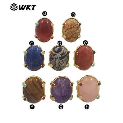 WT-R586 Lovely Romantic Design Gold Plated Little Stone And Natural Big Gemstones Women Rings As Friends Jewelry Presents