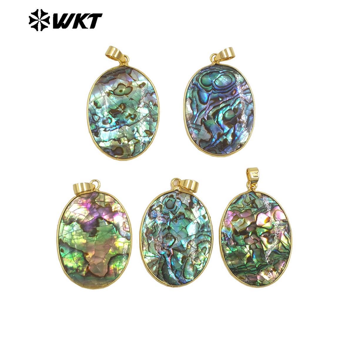 WT-JP408 High Quality DIY Jewelry Accessory Raw Natural Abalone Shell Oval Pendant With Gold Edged for Women Necklace Handmade