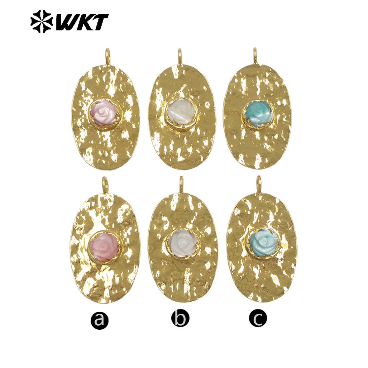 WT-JP519 Exquisite Vintage Style 18K Gold Plated Carved Shell Flower Charms Pendants For Lady Handmade Jewelry DIY Making