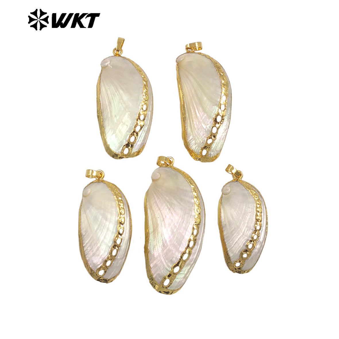 WT-JP392 Wholesale New Unique Design 18K Gold Plated Hollowed-Out New Zeland White Shell Pendant for Women Fashion Jewelry