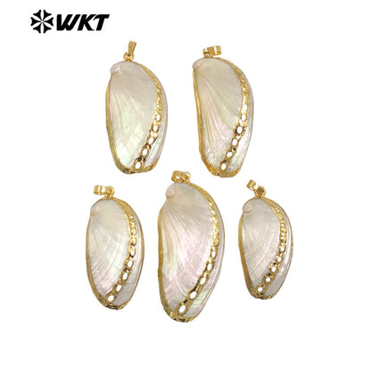 WT-JP392 Wholesale New Unique Design 18K Gold Plated Hollowed-Out New Zeland White Shell Pendant for Women Fashion Jewelry