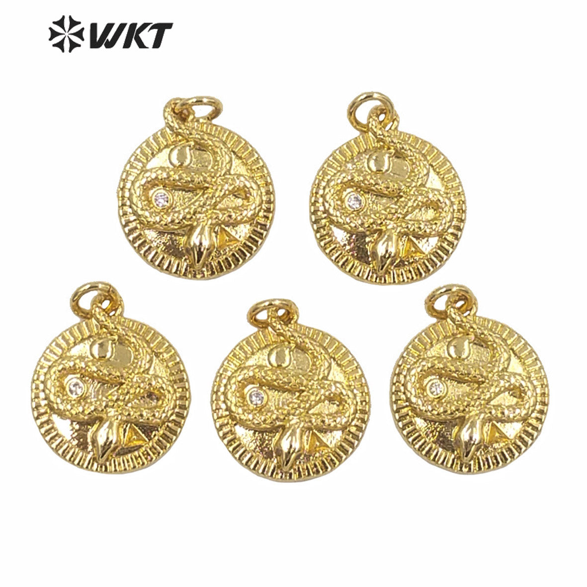 WT-MP179 2021 New Design Full Gold Electroplated Round Charm Metal Pendant 16mm Lady Gold Charm Snake Jewelry Pendant