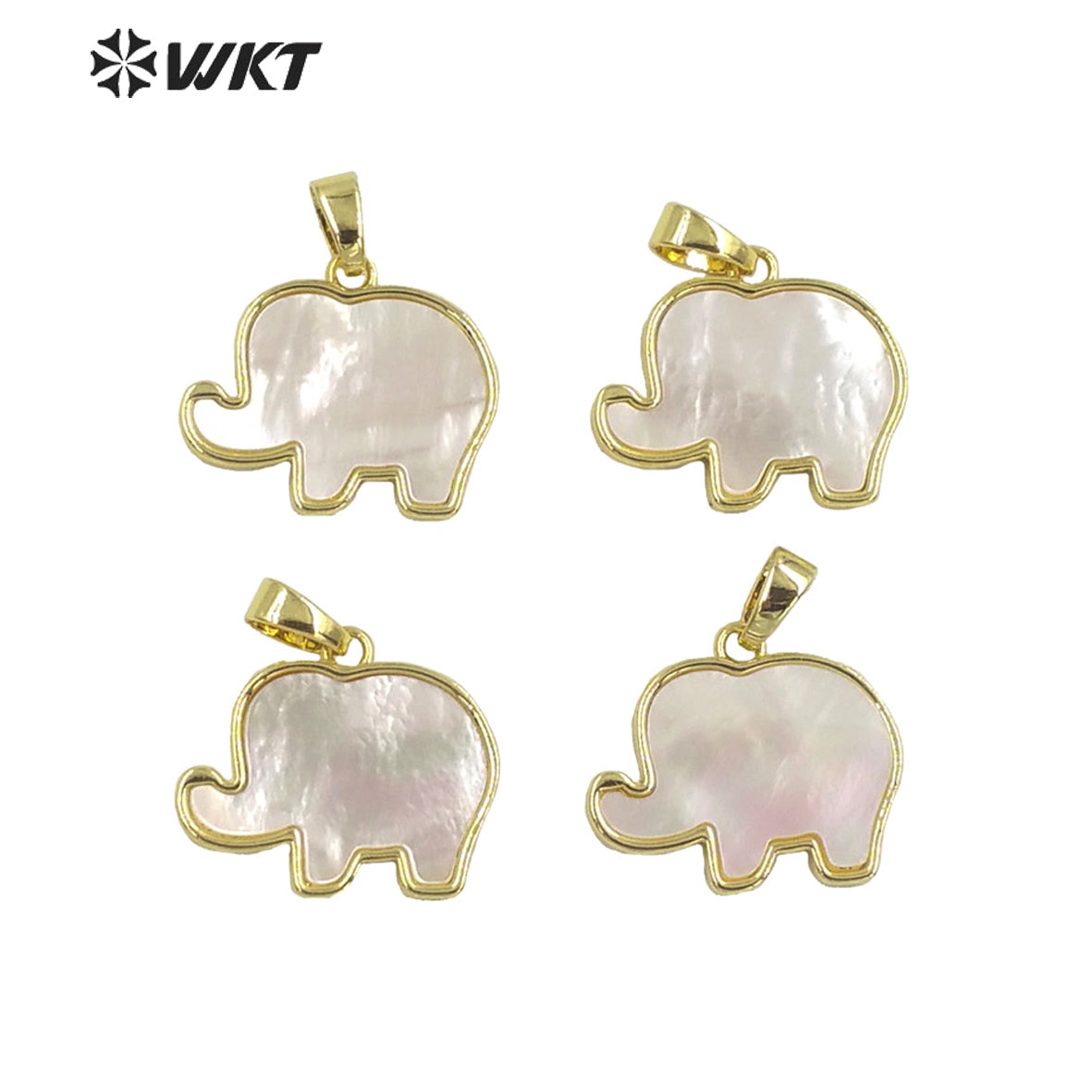 WT-JP323 Wholesale Fashion Lovely Mother of Pearl Shell Carved Small Elephant Pendants Gold Bezel Lovely Animal Pendants