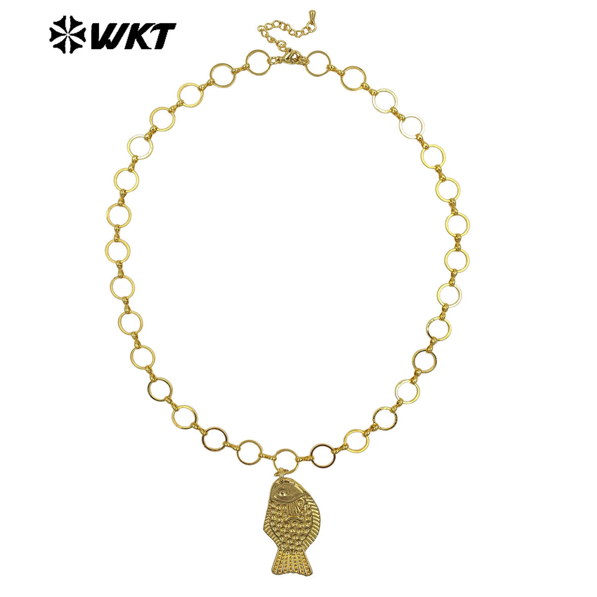 WT-JFN69 Factory Wholesale Round Metal Chain And 18K Gold Plated Yellow Brass Fish Pendant Necklace As Lady Daily Jewelry