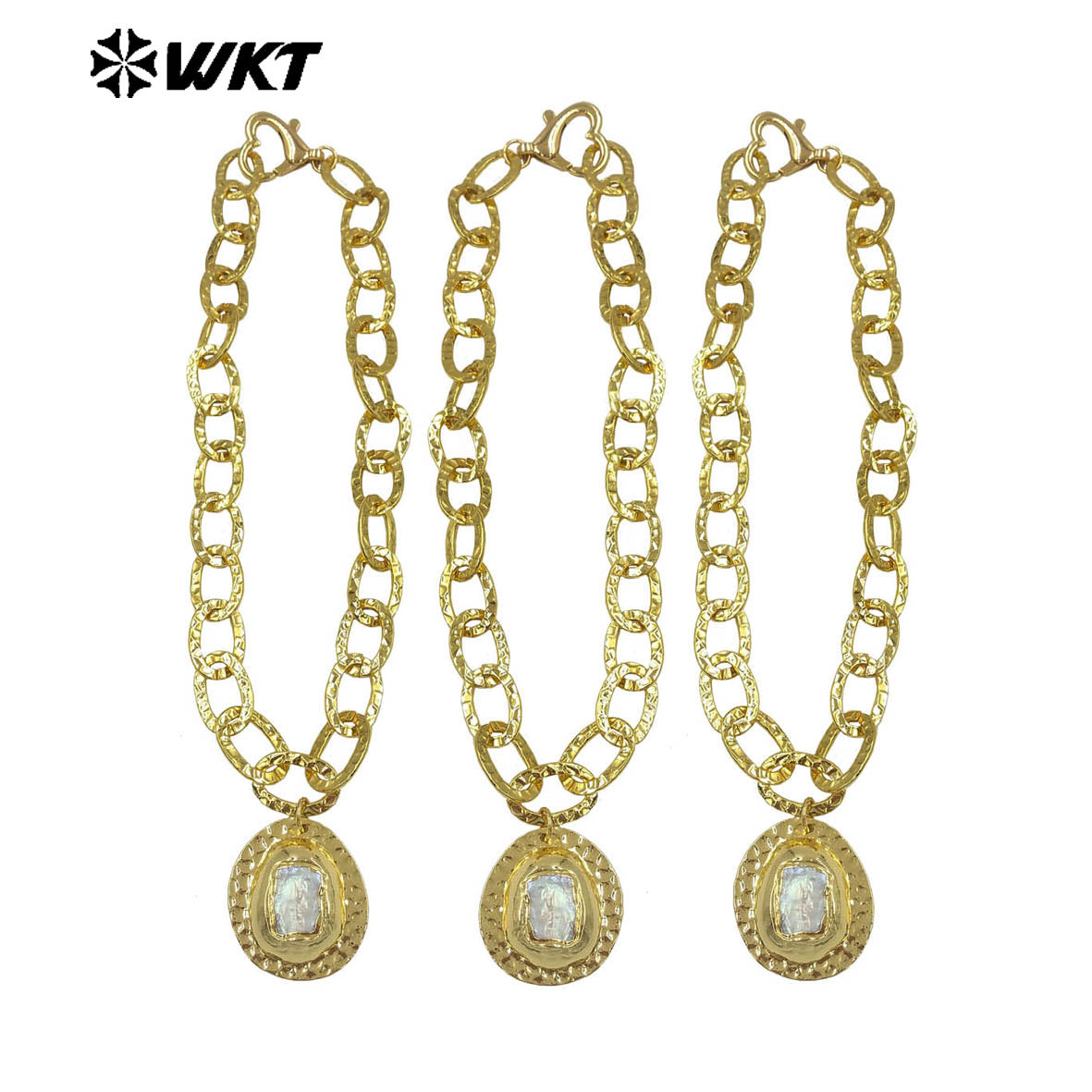 WT-JN367 Fashion Simple Gold Electroplated Metal Thick Chain With Natural Freshwater Pearl Pendant Necklace For Birthday Gifts