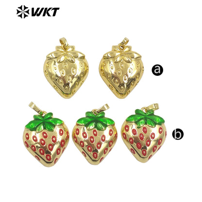 JFE154 Newest Fashion Yellow Brass With Drop Oil Full Gold Plated Pendant Strawberry Shape For Jewelry Decoration Finding