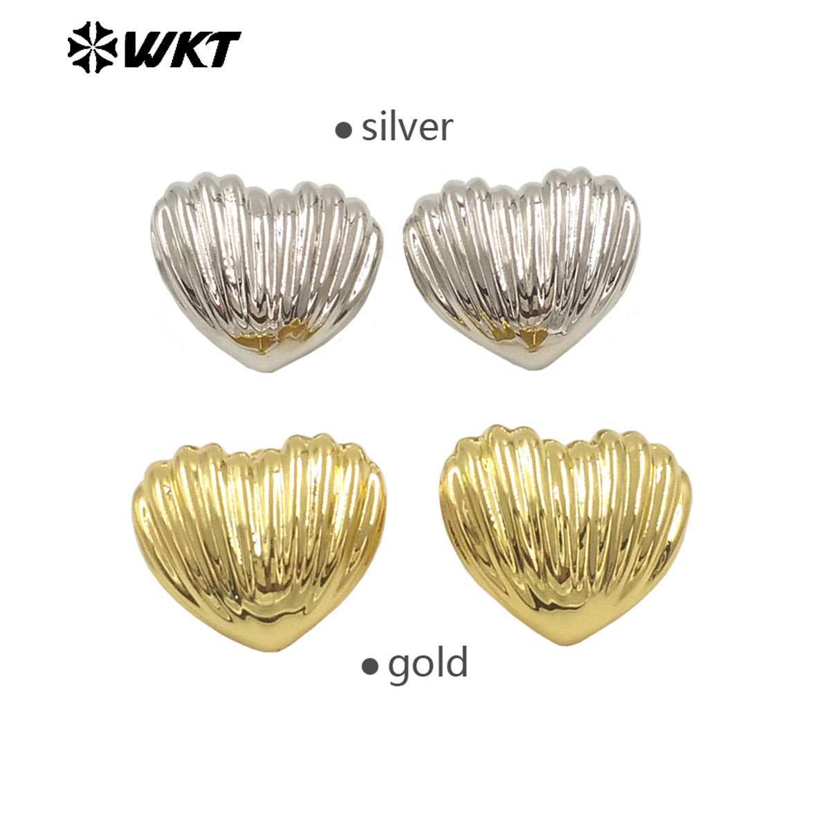 WT-E771 Wholesale Beautiful and Delicate Natural Yellow Brass Heart-Shaped Shell Earrings for Girls As Daily Decorative Jewelry
