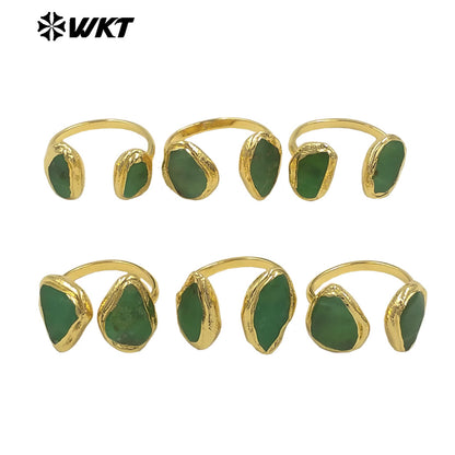 WT-R566 High Quality Simple Style Gold Plated Ring With Natural Australia Chrysoprase Stone Waterdrop Valentine's Gift for Her