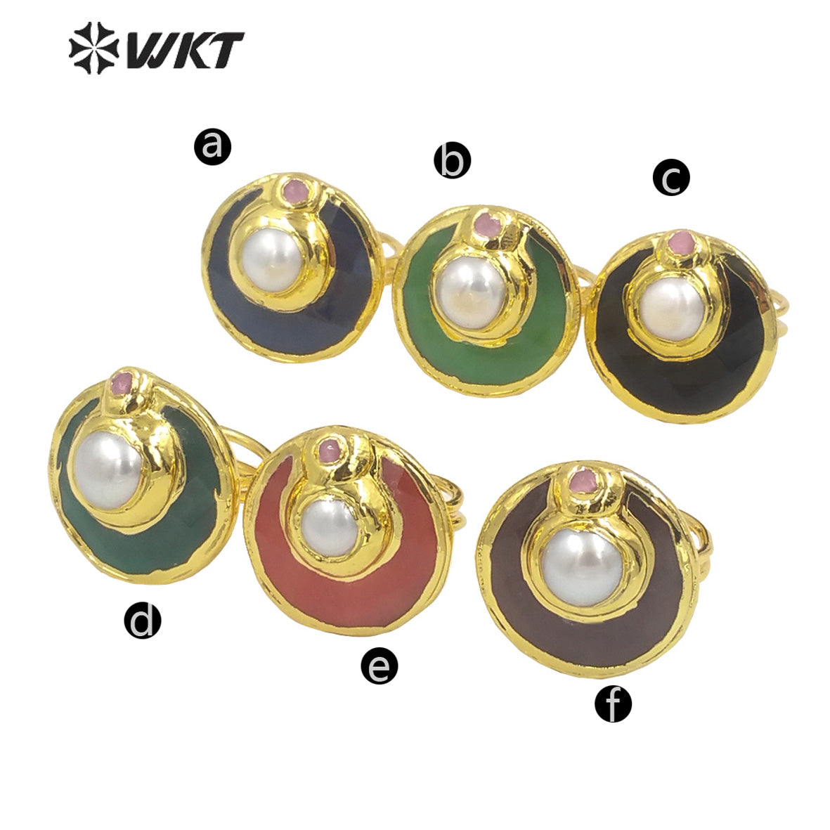 WT-R401 Natural Gemstone Lovely Fashion Cat Eye Ring with Pearl Crystal Colorful Round Ring 18k Gold-plated Women Gemstone Ring