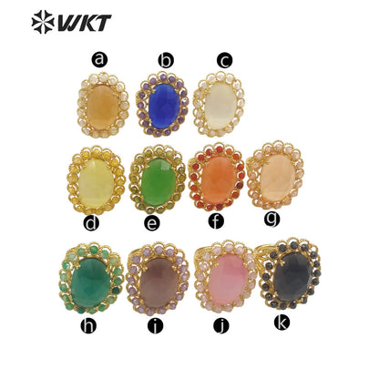 WT-R459 WKT Wholesale New Women 18k Gold Plated Resist Tarnishable Oval Cat Eye Stone Ring Charming Stone Beads Beauty Ring