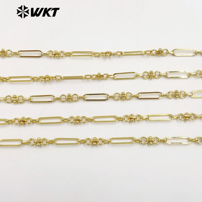 WT-BC276 Good Quality Yellow Brass Gold Electroplated Round And Rectangle Splicing Design Chain For Women Bracelets DIY