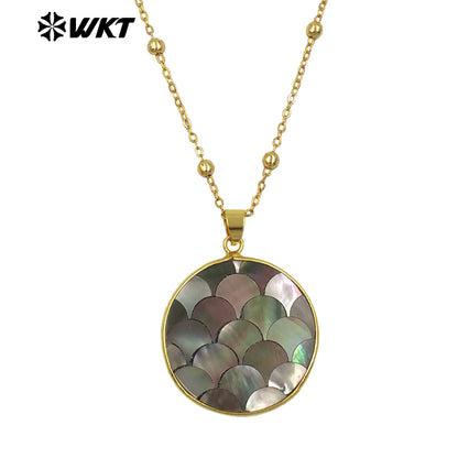 WT-JN312 Natural 18K Gold Plated Penguin Shell Necklace Special Design Round Shape Causal Style Fashion Women Jewelry Wholesale