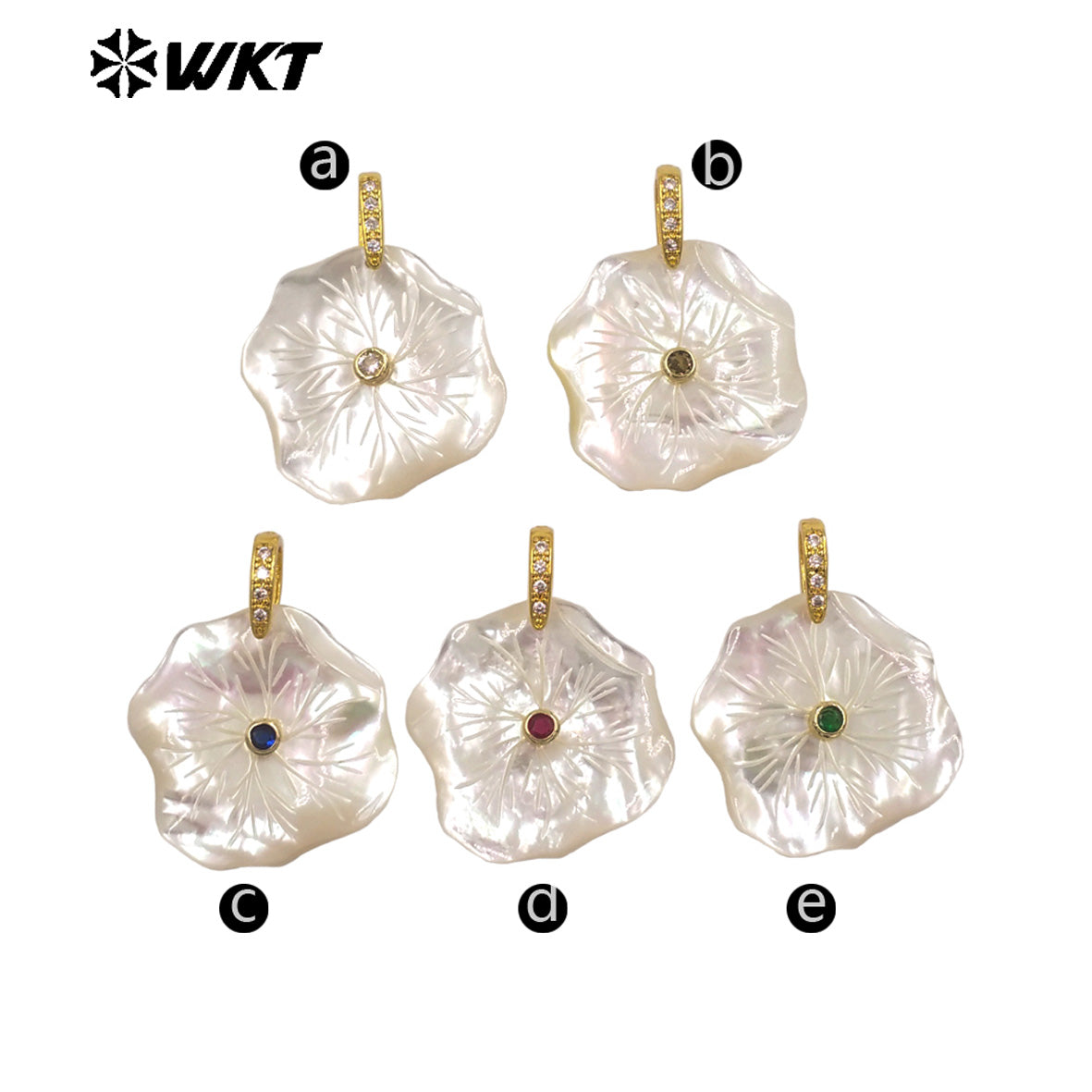 WT-JP524 Unique Fashionable Zircon And Irregular Mother Of Pearl Gold Charms Flower Pendants As Women Necklace Decoration