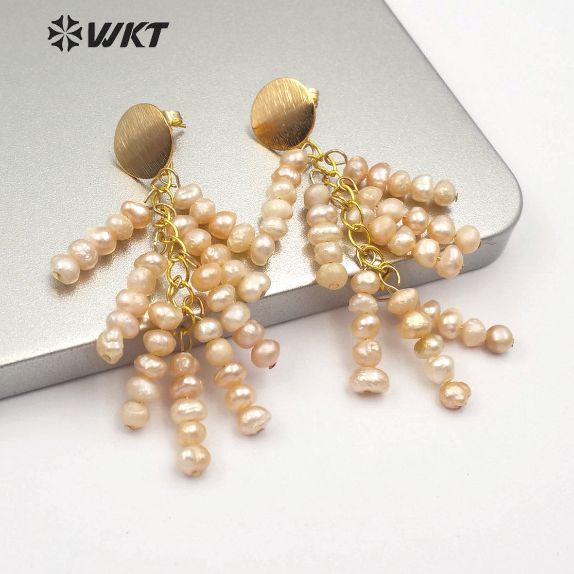 WT-E553 New Design Irregular Shape Pearl Earring With Pearls Strung in Tassels Size Jewelry Natural Freshwater Pearl Earring