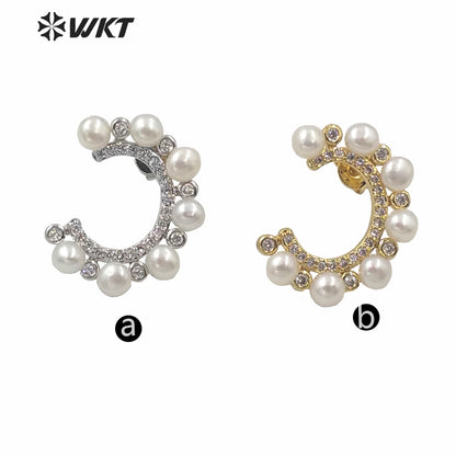 PWT-ME075 Amazing Gorgeous Real Freshwater Pearl C Shape Earrings Studs Fashion Women Crescent Horn Pearl Studs Boutique Quality